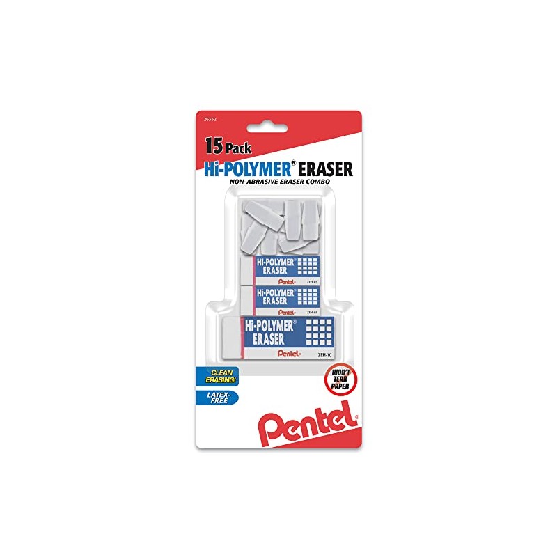 Pentel® Hi-Polymer® Eraser Combo Pack, White, Pack Of 15