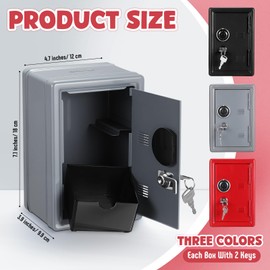 Zonon 3 Pcs Money Safe Cash Locker Box Mini Metal Kid Safe Coin Piggy Bank Locking Box Steel Money Saving Locker with 2 Keys Removable Coin Tray for Boy Girl 7.1"x 4.7"x 3.9"(Black, Red, Silver)