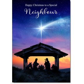 doodlecards Neighbour Christmas Card Nativity Scene Medium Size Christmas Card for Neighbour with Plain Envelope