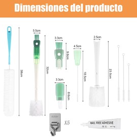 11 Piezas Cepillo para Lavar Popotes, Cepillo para Botellas con Mango Largo