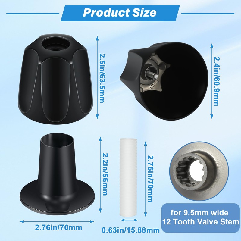 Coolfell Metal Matte Black Shower Knob 3 Piece Replacement, Compatible