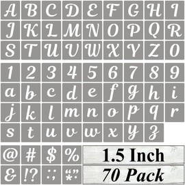REOLAN 1.5 Inch Letter Stencils for Painting - 70 Pack Alphabet Letter and Number Stencil Templates with Signs for Painting, Reusable Cursive Alphabet Stencils for Chalkboard Wood Crafts & Wall Decor