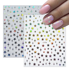 7Sheets Star Nail Art Stickers Decals 3D Self-Adhesive Shiny Black White Rose Gold Stars Nail Decals Holographic Laser Gold Silver Glitter Star Nail Design for Acrylic Manicure DIY Women Nail Decor