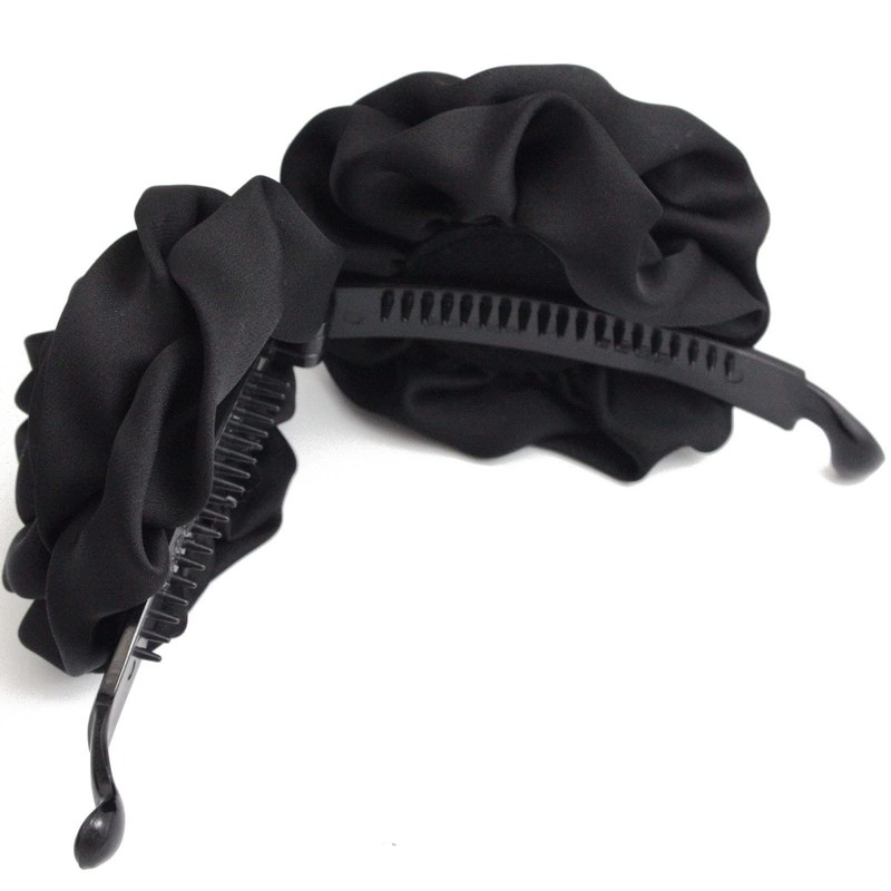 VINGTAINE H-194 Satin Rose Banana Clip Hair Clip, Black