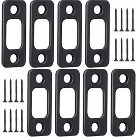 Blulu 8 Pcs 1" x 2-1/4" Door Deadbolt Strike Plate Carbon Steel Round Corner Door Backplate Heavy Duty Strike Plate with 16 Pcs Screws for Home Office Residential Use, Matte Black