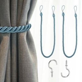 uxcell 2 Pack Curtain Tiebacks, 83cm/33 Braided Drapery Holdback Holder Decorative Rope Tie Back with Metal Screw Hooks for Home Office Decor, Gray Blue