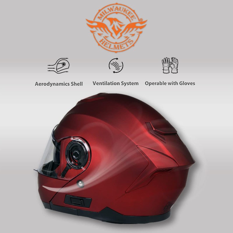 Milwaukee Helmets MPH9817DOT Breeze Red Advanced Motorcycle Modular Helmet Biker