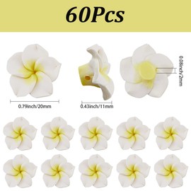 SUNNYCLUE 60Pcs White Plumeria Beads Polymer Clay Flower Beads Bulk 2 x 1.1cm Summer Hawaiian Themed 3D Floral Flat Back Loose Spacer Charms for Jewellery Making Bracelet Necklace DIY Craft