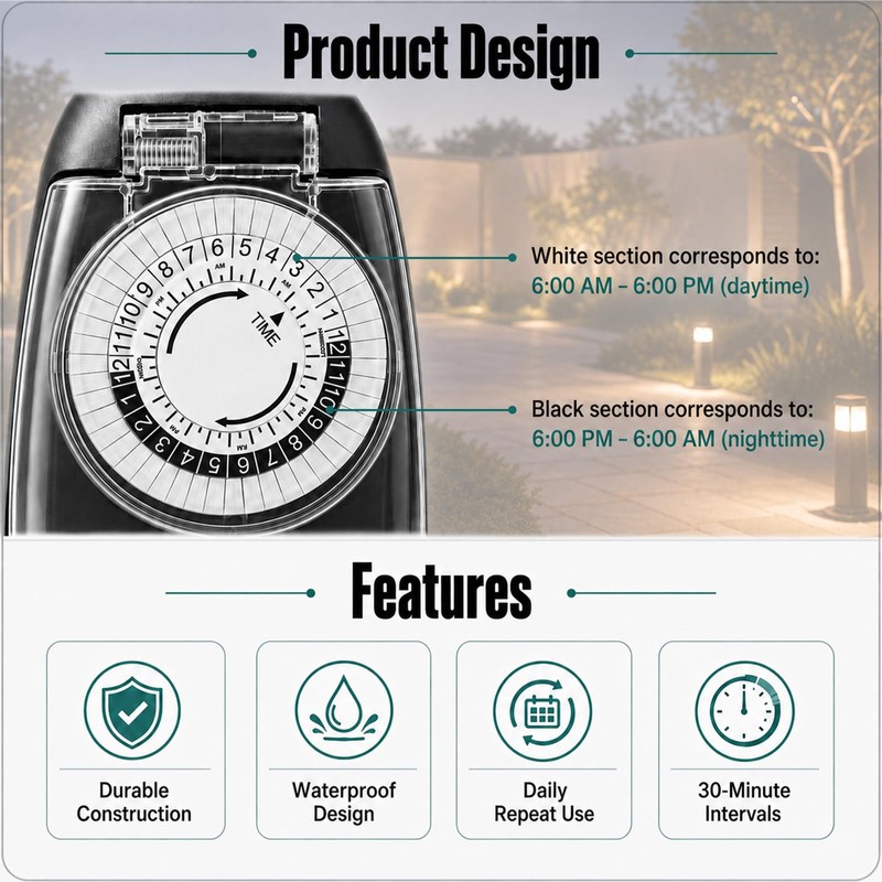 24 Hour Mechanical Outdoor Timer for Lights – 15A /
