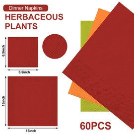 Whaline Fall Paper Napkin Orange Red Green Dinner Napkin 3 Colors Disposable Luncheon Napkin for Party Supplies Table Decorations, 60 Pcs