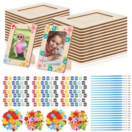 Qilery 24 Sets Wooden Picture Frames for Crafts DIY 4" x 6" Unfinished Wood Craft Photo Frames with Painting Tools and Stickers Painting Picture Frame Kit for Kids Craft Decorate