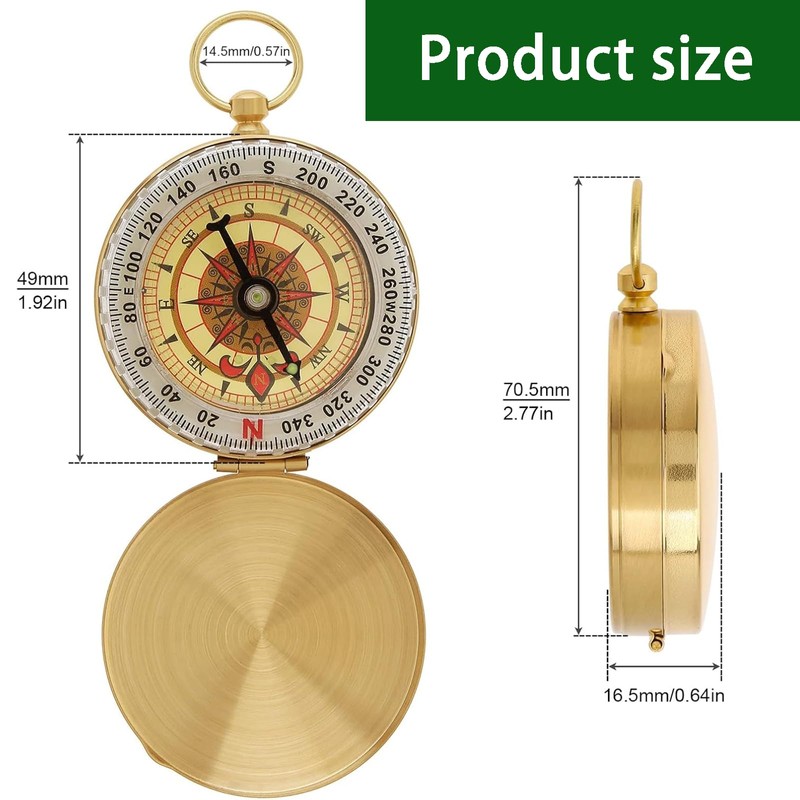 Zvorgath Compass, Camping Survival Compass, Metal Copper Clamshell Style with