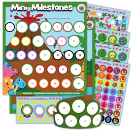 Mini Milestones Potty Training Sticker Chart - Teeth Brushing - Sticker Behavior Reward Chart for Toddlers by Lil ADVENTS - Motivation Stickers, Badges, Kids Crown - Set of 2 - Dinosaurs