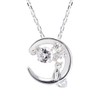 MIP1197WT Women's Birthstone Necklace, Finest Zirconia, Cat, Crescent, Dancing Stone,