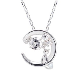 MIP1197WT Women's Birthstone Necklace, Finest Zirconia, Cat, Crescent, Dancing Stone, Silver Pendant, Silver, Moonstone