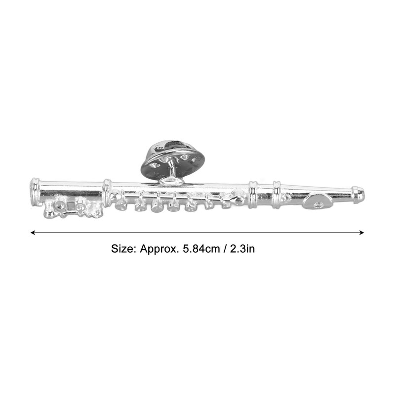 Silver Flute Brooch Miniature Musical Instrument Lapel Brooch Pin with