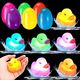 6 PCS Easter Eggs Filled with Light-up Rubber Ducks Bath Toys Easter Egg Hunt Kit, Pre Filled Easter Eggs for Easter Egg Hunt, Easter Party Favor, Easter Basket Stuffer, Easter Gifts for Kids Toddlers