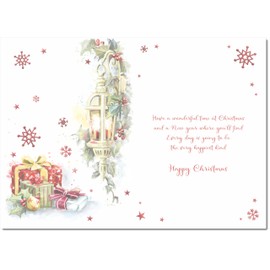 doodlecards Brother and Partner Christmas Card Lamp and Parcels Medium Size Christmas Card for Brother & Partner with Plain Envelope