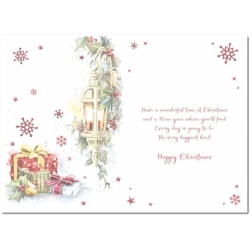 doodlecards Brother and Partner Christmas Card Lamp and Parcels Medium