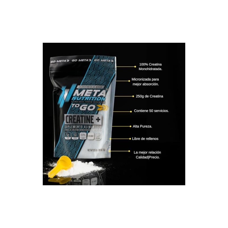 Meta Nutrition Creatina Monohidratada Micronizada Pura. 250gr, 50 Porciones. 100%