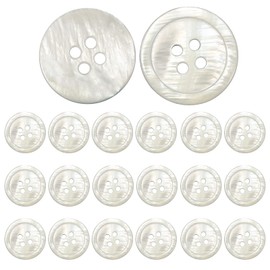 20PCS White Mother of Pearl Shell Buttons, Natural White MOP Shell Buttons Bulk 4 Hole Plastic Pearlized Button for Sewing Crafts Clothes Shirts Suits (20mm)