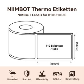 3 Rolls of Labels Compatible with NIIMBOT B1 B21 B3S Label Printer, 50 x 70 mm Labelling Paper, Black Print on White Label Paper, 110 Labels per Roll (White)