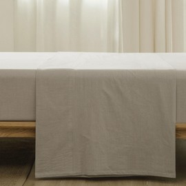 MooMee Flat Top Sheet Only 100% Washed Cotton Linen Like Textured Breathable Durable Soft Comfy (Tannish Linen Grey, King)