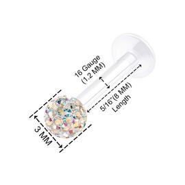 KJM Fashion 2 Pieces Transparent Bioflex Labret 1.2 mm, 16 g Monroe Earrings