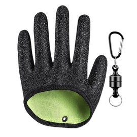 KEQAR 1 x Waterproof Fishing Gloves Hunting Gloves with Anti Cut and Magnetic Closure Latex Fish Catching Gloves for Safe Handling of Pike Catfish Zander (Left Hand)