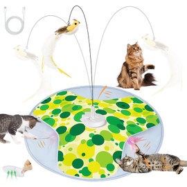 Pawhims 2025 Interactive Cat Toy, Rechargeable Automatic Cat Toys for Indoor Cats, Motion Activated Hide and Seek Cat Toy with Bird Cat Wand, Moving Feather for Bored Indoor Adult Cats/Kittens