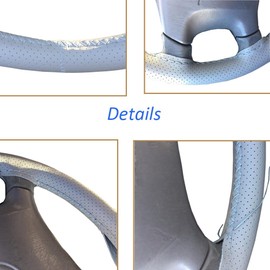 Onerbuy Universal Leather Car Steering Wheel Stitch On Wrap Cover DIY Sewing Breathable and Anti Slip, 15-Inch (Gray)