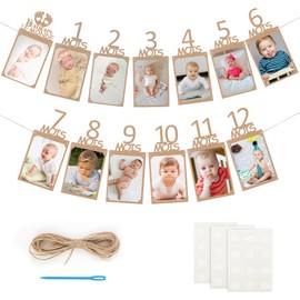 Augesak Französisch Foto Banner Baby, Fotogirlande Geburtstag Deko, Geburtstag Banner Foto für 1 bis 12 Monate Baby, Geburtstagsdeko Hängende Wanddekoration für Mädchen Jungen