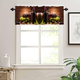 GoDazzling Wine Kitchen Curtains Valance, Glasses of Red and White Wine Served with Grapes French Gourmet Rod Pocket Window Valance, for Bedroom Living Room Kitchen Cafe 1 Panels W54xL18in