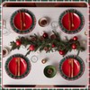 6 Set Round Christmas Plaid Placemats, Red Green
