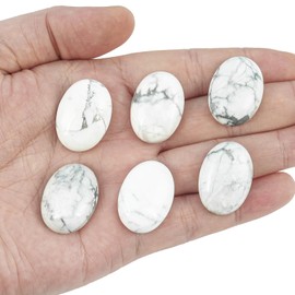Lovionus89 18x25mm Oval Cabochons Flatback Crystal Healing Stone for Jewellery Making DIY Pack of 6, White Howlit Turquoise