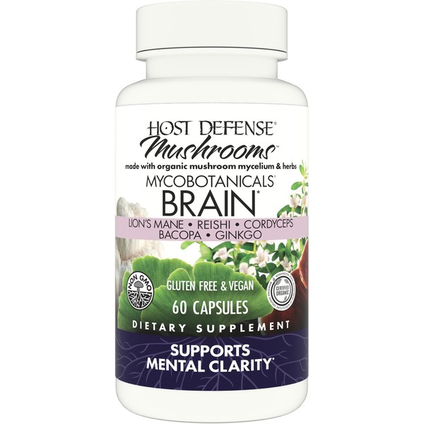 Host Defense, MycoBotanicals Brain Capsules, Promotes Concentration, Memory and Cognitive Function, Mushroom and Herb Supplement, Unflavored, 60 Count (Pack of 1)