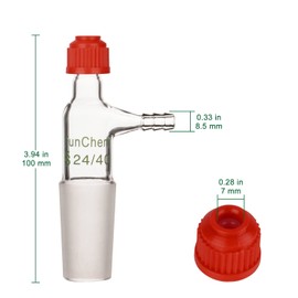 FunChem Glass Inlet Thermometer Adapter 24/40 with Side Serrated Hose Connection and Compression Screw Cap