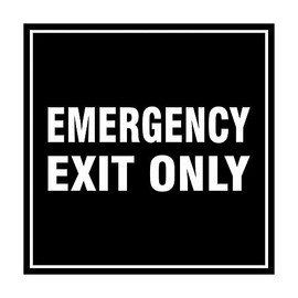 Signs ByLITA Square Emergency Exit Only Sign with Adhesive Tape, Mounts On Any Surface, Weather Resistant, Indoor/Outdoor Use (Black) - Medium