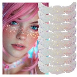 Pack of 8 Glitter Freckles, Face Tattoos for Women and Children, Holographic Multi-Colour Glitter Patches for Applying (Style 2)