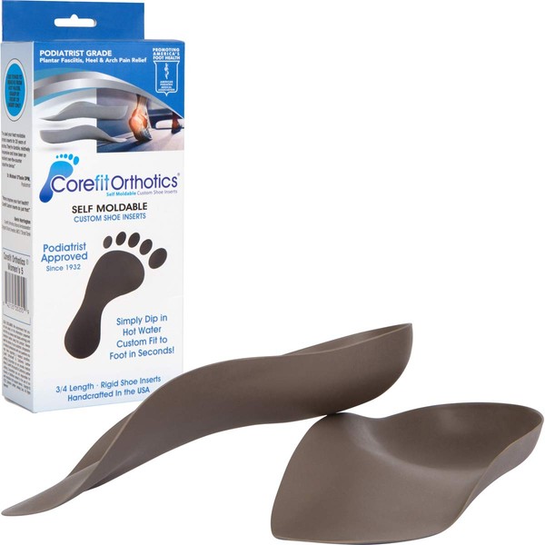 Corefit Custom Moldable Orthotics - Podiatrist Grade 3/4 Plantar Fasciitis, Heel & Arch Supports Since 1932 - Dip in Hot Water & Custom Fit to Foot (Womens 10)