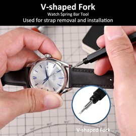 Kit de herramientas de barra de resorte de reloj profesional con regla integrada, tapas y 4 horquillas de aguja para extracción rápida de eslabones de reloj, reemplazo de pasadores de correa