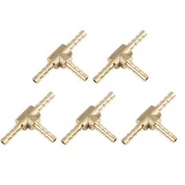 X AUTOHAUX 4mm Hose Barb Brass 3 Way Tee Connector Adaptor for Air Water Gas Oil Pipe 5pcs