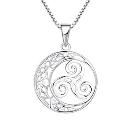 YL Celtic Necklace 925 Sterling Silver White Gold Triskele Pendant Knot Necklace Jewelry Women Ladies
