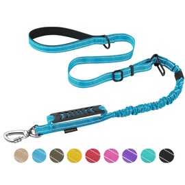 AUBELL Tactical Dog Leash Heavy Duty,4-6ft No Pull Bungee Dog Leash for Small Dogs with Comfortable Padded Double Handle & Car Seatbelt Buckle,Reflective Adjustable Strong Dog Leash for Training,Blue