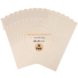 Chielor 10 Pack Nut Milk Bag, Fine Mesh Grade Reusable Cheesecloth Bags Strainers, Unbleached Organic Cotton Filter Bags for Almond Milk, Juices, ColdBrew, Cheese, Tea, Yogurt, Coffee (8 x 12 inch)