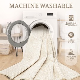 2x3 Rug Entryway Rugs: Washable Boho Small Geometric Moroccan Rug Modern Indoor Soft Non Slip Ultra Thin Front Door Mat for Kitchen Bedroom (Beige, 2'x3')