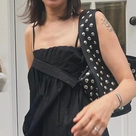 Studded Purses Y2k Shoulder Bag 90s Punk Women Small Shouder Purse Vegan Leather Designer Handbags Streetwear 2000s (Black,One Size)