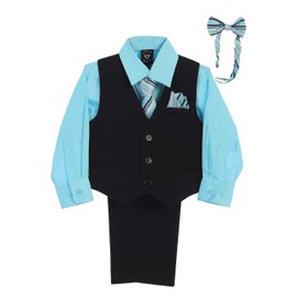 Boys Easter Outfit Boys Suit Ring Bearer Outfit for Boys Dress Shirt and Tie Church Clothes for Toddler Boy Vest and Pant Set Boys Formal Dresswear Set Kids 4 Piece Blue Size 9-12 Months