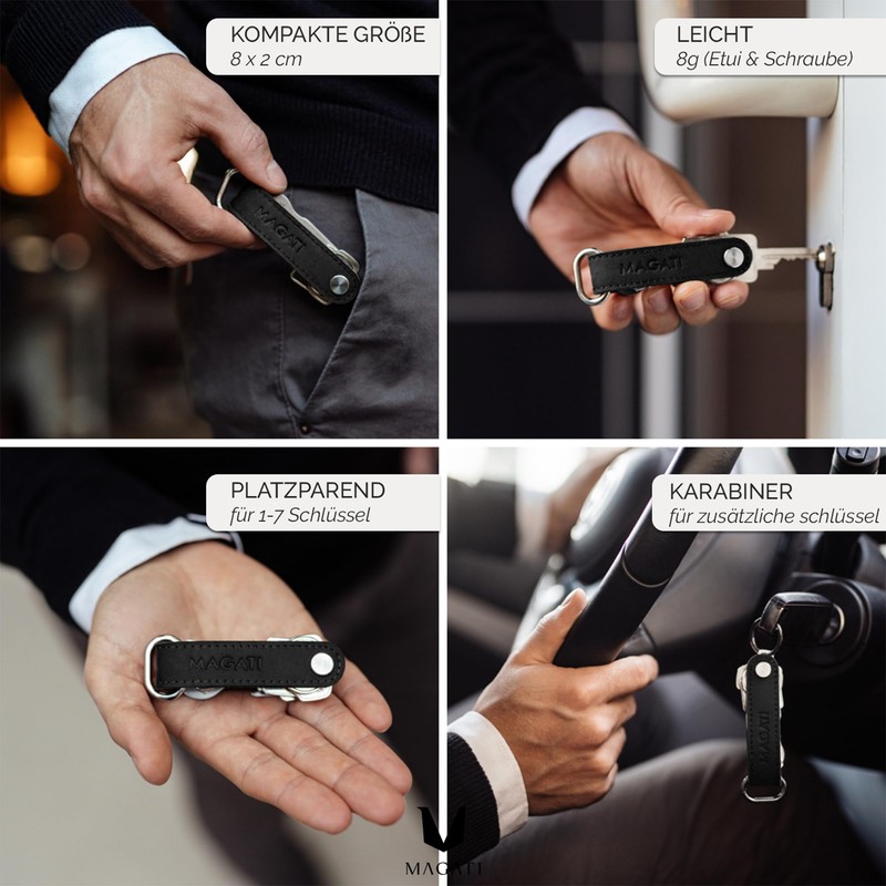 Key Organiser - Key Case Made of Real Leather, Stainless