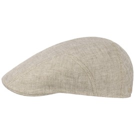 Stetson Herringbone Linen Flat Cap Peaked Cap Men's - Linen Cap with UV Protection 40 - Men's Cap Made in EU - Hat with Cotton Lining - Flat Cap Spring/Summer - Flat Cap, light beige